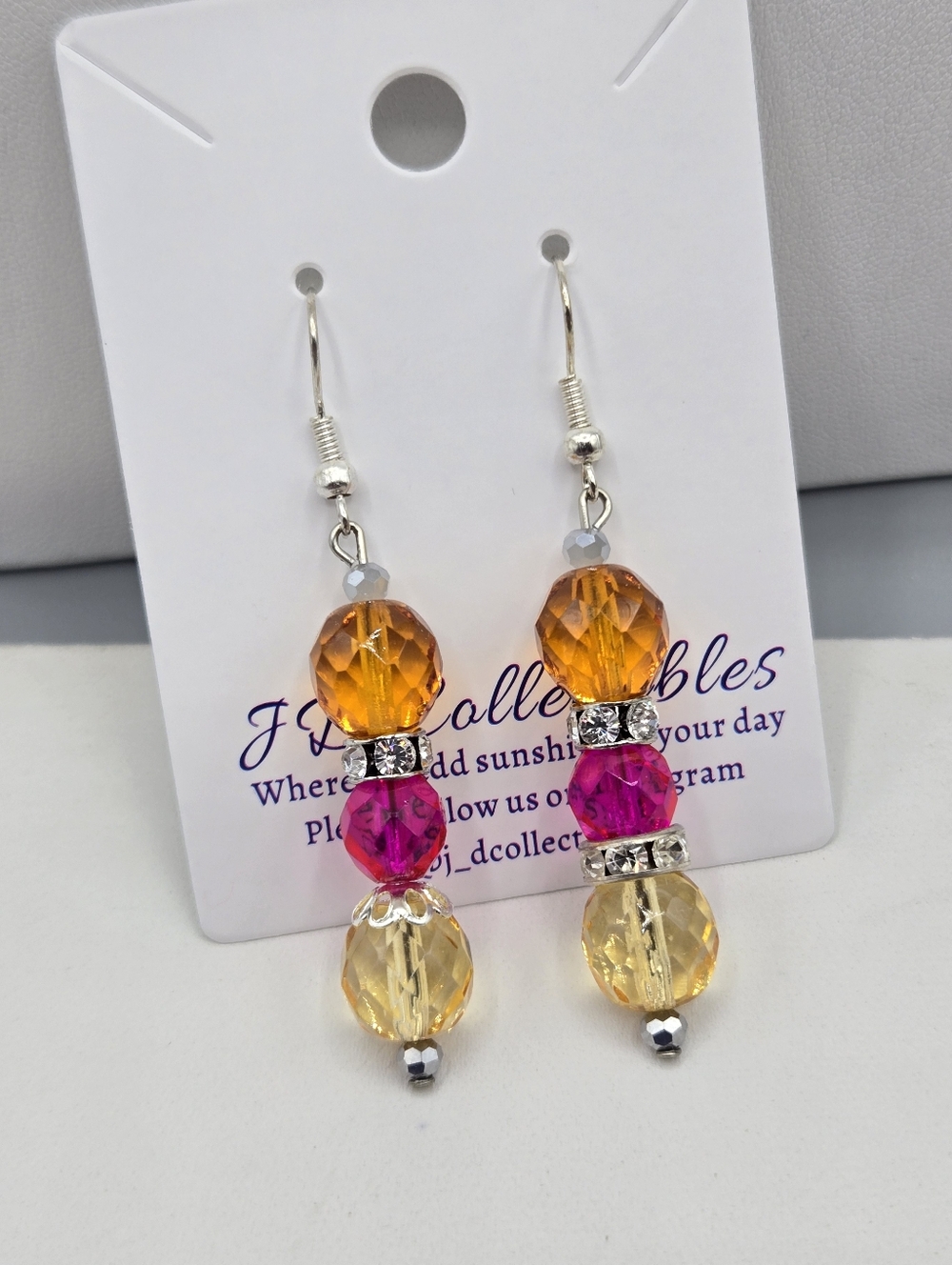 Swarovski Crystal Elements Silver Drop Earrings Pink Yellow Orange 2 inch Prom